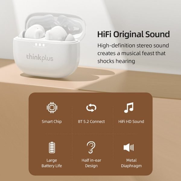 Lenovo Thinkplus LP3 Pro TWS Bluetooth 5.2 Earphones HIFI Sound Noise Cancellation Mic Sports Earphone Wireless Headphone - White