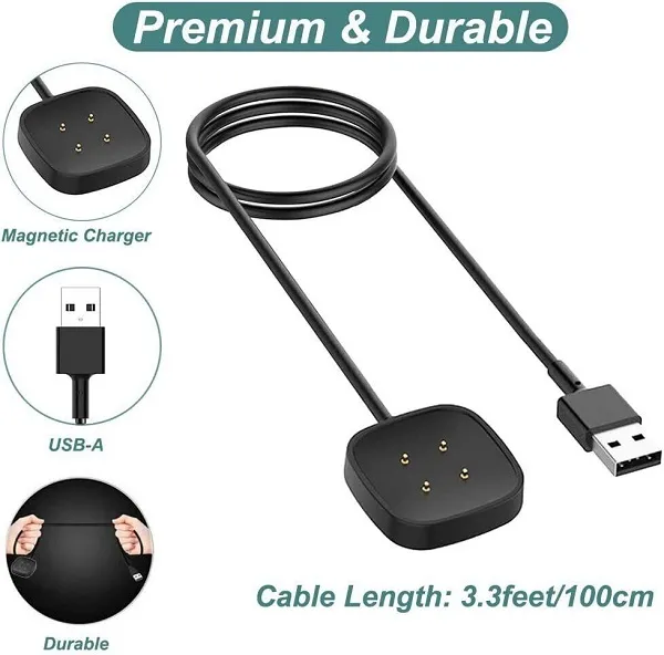 1M Charging Cable Compatible with Fitbit Versa 4Versa 3Sense 2Sense Smartwatch, Magnetic Portable USB Charger Cable