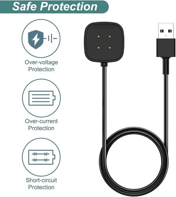 1M Charging Cable Compatible with Fitbit Versa 4Versa 3Sense 2Sense Smartwatch, Magnetic Portable USB Charger Cable