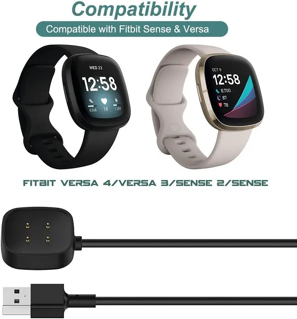 1M Charging Cable Compatible with Fitbit Versa 4Versa 3Sense 2Sense Smartwatch, Magnetic Portable USB Charger Cable