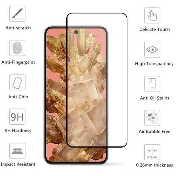 [2 Pack] Google Pixel 8 Full Coverage Tempered Glass Screen Protector Film Guard (Black) (Copy)