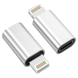 2x USB Type C Female to Lightning Male Adapter Charger Adaptor Charging Converter for Apple iPhone 15 14 13 12 11 Pro Max (Silver)