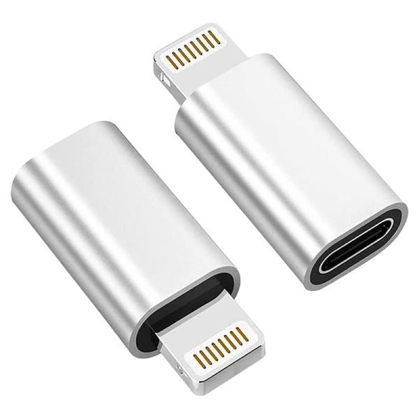 2x USB Type C Female to Lightning Male Adapter Charger Adaptor Charging Converter for Apple iPhone 15 14 13 12 11 Pro Max (Silver)
