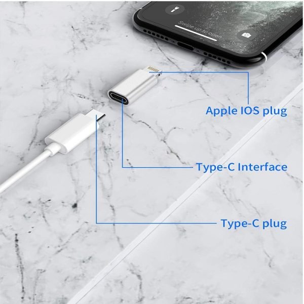 2x USB Type C Female to Lightning Male Adapter Charger Adaptor Charging Converter for Apple iPhone 15 14 13 12 11 Pro Max (Silver)