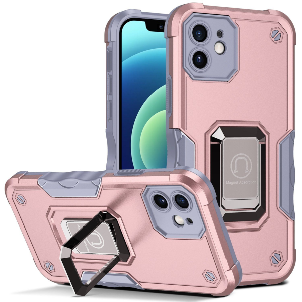 For Apple iPhone 11 Magnetic Ring Rugged Shockproof Case Heavy Duty Protective Case (Rose Gold)