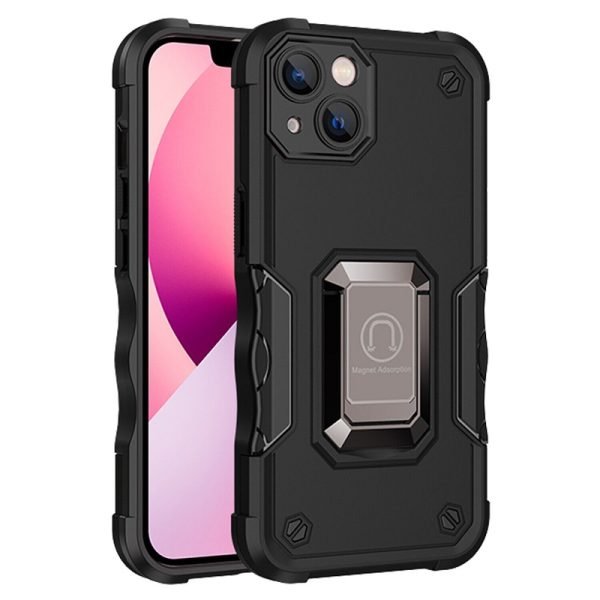 For Apple iPhone 14 Magnetic Ring Rugged Shockproof Case Heavy Duty Protective Case (Black)