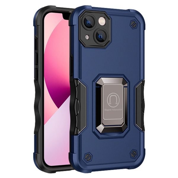 For Apple iPhone 14 Magnetic Ring Rugged Shockproof Case Heavy Duty Protective Case (Blue)