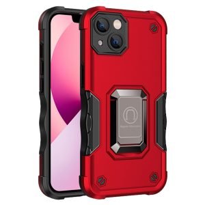 For Apple iPhone 14 Magnetic Ring Rugged Shockproof Case Heavy Duty Protective Case (Red)