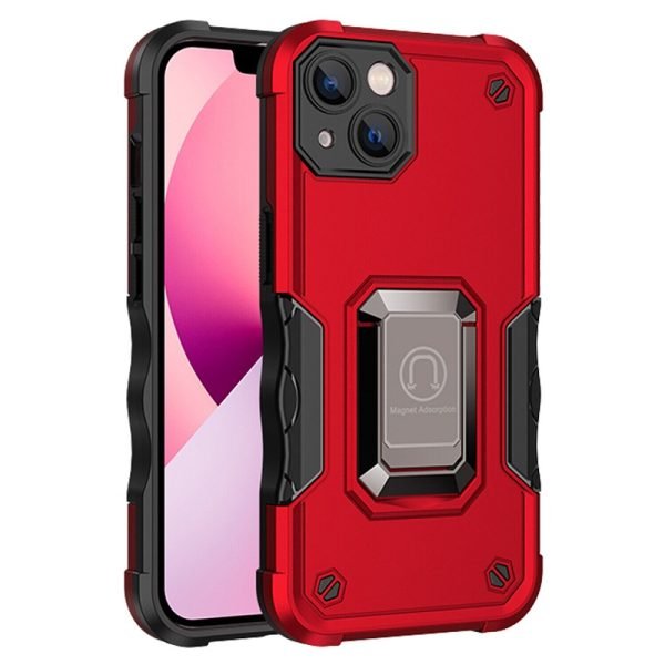 For Apple iPhone 14 Magnetic Ring Rugged Shockproof Case Heavy Duty Protective Case (Red)