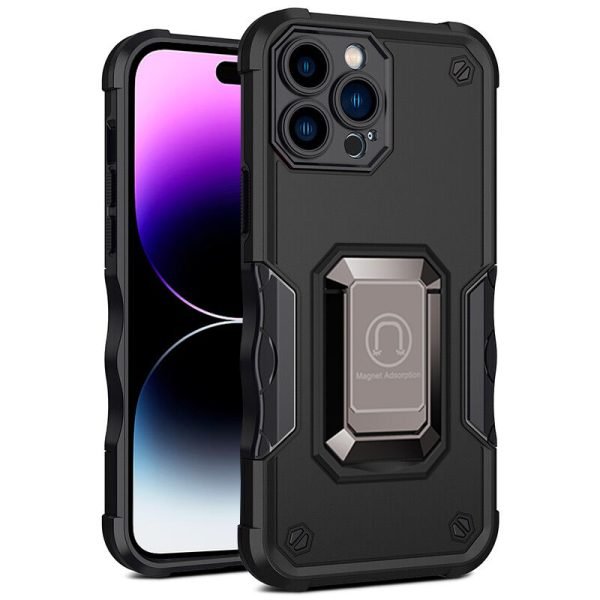 For Apple iPhone 14 Pro Magnetic Ring Rugged Shockproof Case Heavy Duty Protective Case (Black)