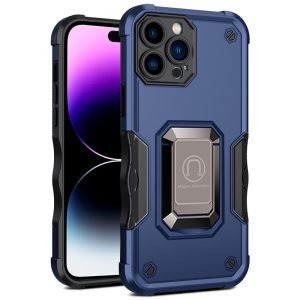 For Apple iPhone 14 Pro Magnetic Ring Rugged Shockproof Case Heavy Duty Protective Case (Blue)