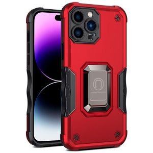 For Apple iPhone 14 Pro Magnetic Ring Rugged Shockproof Case Heavy Duty Protective Case (Red)