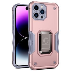 For Apple iPhone 14 Pro Magnetic Ring Rugged Shockproof Case Heavy Duty Protective Case (Rose Gold)