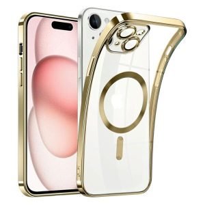 For Apple iPhone 15 MagSafe Magnetic Case with HaloLock Shockproof Military Grade Protection Scratch Resistant Back Clear Protective Cover (Gold)
