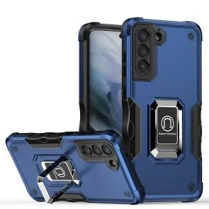 For Samsung Galaxy S21 FE Magnetic Ring Rugged Shockproof Case Heavy Duty Protective Case - Blue