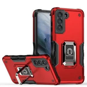 For Samsung Galaxy S21 FE Magnetic Ring Rugged Shockproof Case Heavy Duty Protective Case - Red
