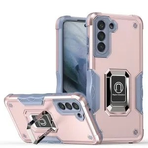 For Samsung Galaxy S21 FE Magnetic Ring Rugged Shockproof Case Heavy Duty Protective Case - Rose Gold
