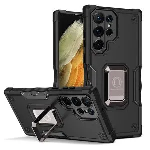 For Samsung Galaxy S21 Ultra Magnetic Ring Rugged Shockproof Case Heavy Duty Protective Case - Black