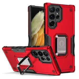 For Samsung Galaxy S21 Ultra Magnetic Ring Rugged Shockproof Case Heavy Duty Protective Case - Red