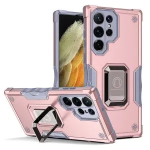 For Samsung Galaxy S21 Ultra Magnetic Ring Rugged Shockproof Case Heavy Duty Protective Case - Rose Gold