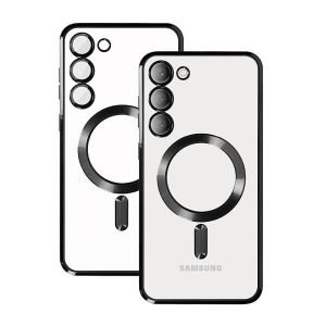 For Samsung Galaxy S23 MagSafe Magnetic Cover with HaloLock Shockproof Clear Protective Case (Black)