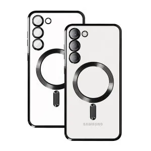 For Samsung Galaxy S23 MagSafe Magnetic Cover with HaloLock Shockproof Clear Protective Case (Black)