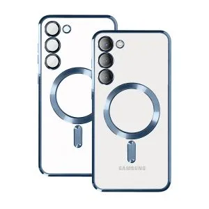 For Samsung Galaxy S23 MagSafe Magnetic Cover with HaloLock Shockproof Clear Protective Case (Blue)