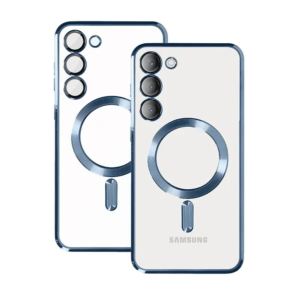For Samsung Galaxy S23 MagSafe Magnetic Cover with HaloLock Shockproof Clear Protective Case (Blue)
