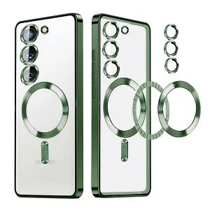 For Samsung Galaxy S23 MagSafe Magnetic Cover with HaloLock Shockproof Clear Protective Case (Green)