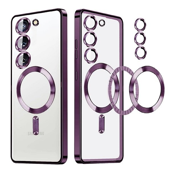 For Samsung Galaxy S23 MagSafe Magnetic Cover with HaloLock Shockproof Clear Protective Case (Purple)