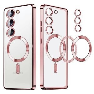 For Samsung Galaxy S23 MagSafe Magnetic Cover with HaloLock Shockproof Clear Protective Case (Rose Gold)