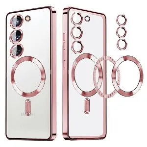 For Samsung Galaxy S23 MagSafe Magnetic Cover with HaloLock Shockproof Clear Protective Case (Rose Gold)