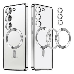 For Samsung Galaxy S23 MagSafe Magnetic Cover with HaloLock Shockproof Clear Protective Case (Silver)