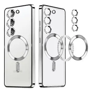 For Samsung Galaxy S23 MagSafe Magnetic Cover with HaloLock Shockproof Clear Protective Case (Silver)