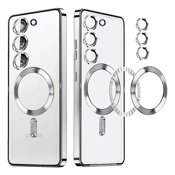 For Samsung Galaxy S23 MagSafe Magnetic Cover with HaloLock Shockproof Clear Protective Case (Silver)