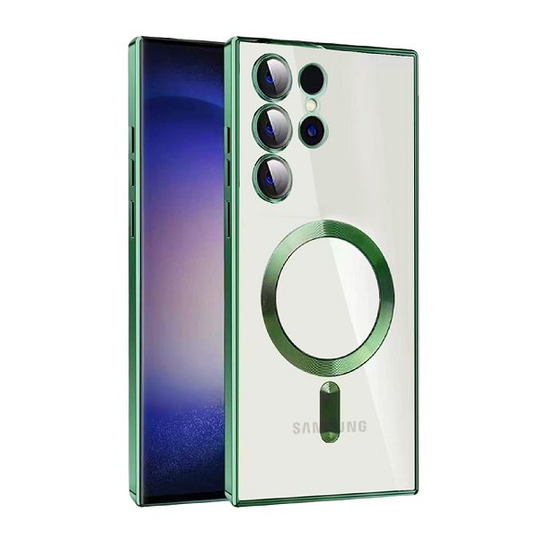 For Samsung Galaxy S23 Ultra MagSafe Magnetic Cover with HaloLock Shockproof Clear Protective Case (Green)