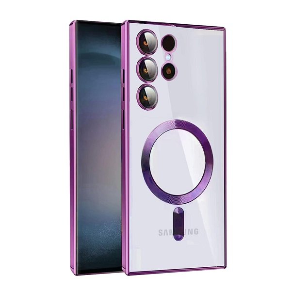 For Samsung Galaxy S23 Ultra MagSafe Magnetic Cover with HaloLock Shockproof Clear Protective Case (Purple)