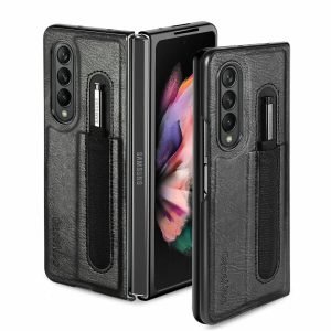 For Samsung Galaxy Z Fold 5 5G Phone Case with S Pen Holder, PU Leather Protective Case Cover (Black)
