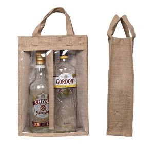 Jute Travel Premium Handle Wine Bag For Shopping & Travel - Double