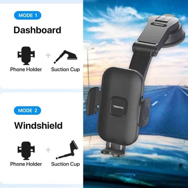 TRANYOO (Z18) Car Phone Holder with Suction Cup Mount & Adjustable Arm Stand - Image 4