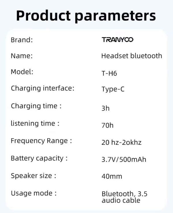TRANYOO T-H6 Wireless Stereo HIFI Headphones with Bluetooth Microphone - Image 4