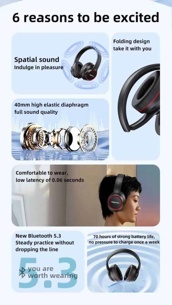 TRANYOO T-H6 Wireless Stereo HIFI Headphones with Bluetooth Microphone