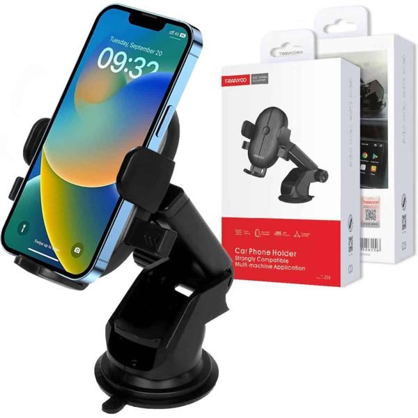 TRANYOO Car Phone Holder with Suction Cup Mount & Adjustable Arm Stand