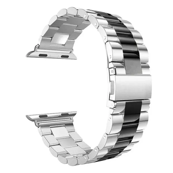 38mm Supershield Luxurious Silver and Black Apple Watch Band for iWatch Ultra/Ultra2/SE/SE2 & Series 9 8 7 6 5 4 3 2 1