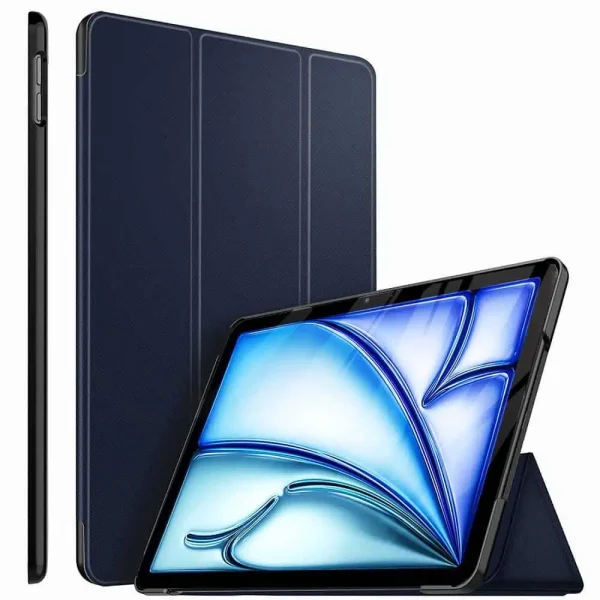For Apple iPad Air 11 2024 Folio Case Smart Leather Magnetic Shockproof Stand Cover (Navy Blue)