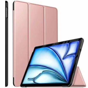 For Apple iPad Air 11 2024 Folio Case Smart Leather Magnetic Shockproof Stand Cover (Rose Gold)