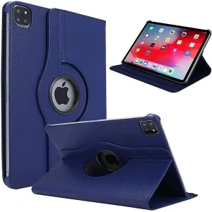 For Apple iPad Pro 13 2024 Leather Case, Rotating 360 Degree Flip Stand Cover (Navy Blue)