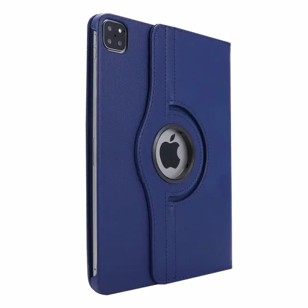 For Apple iPad Pro 13 2024 Leather Case, Rotating 360 Degree Flip Stand Cover (Navy Blue)