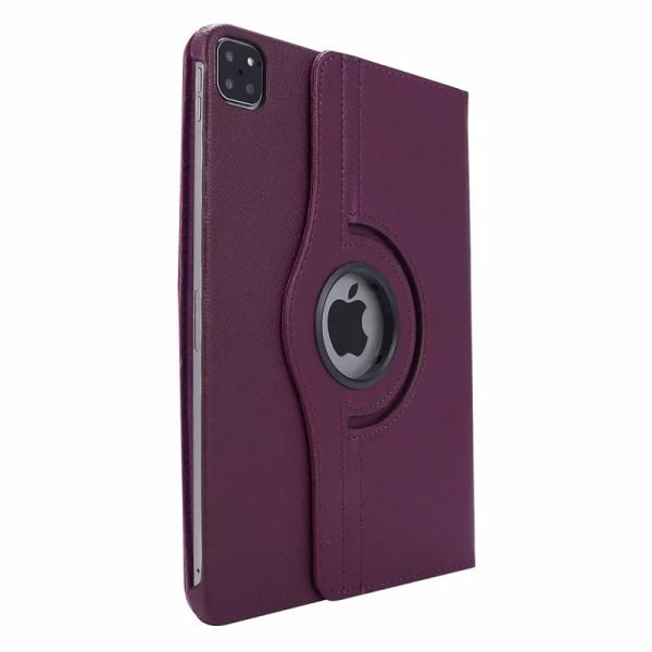 For Apple iPad Pro 13 2024 Leather Case, Rotating 360 Degree Flip Stand Cover (Purple)