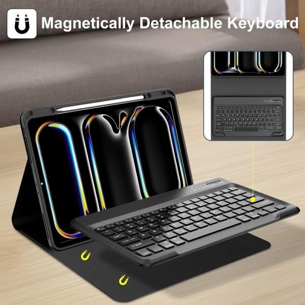 For Apple ipad Pro 13 2024 Wireless Bluetooth Keyboard Case Leather Smart Cover (Black) (4)
